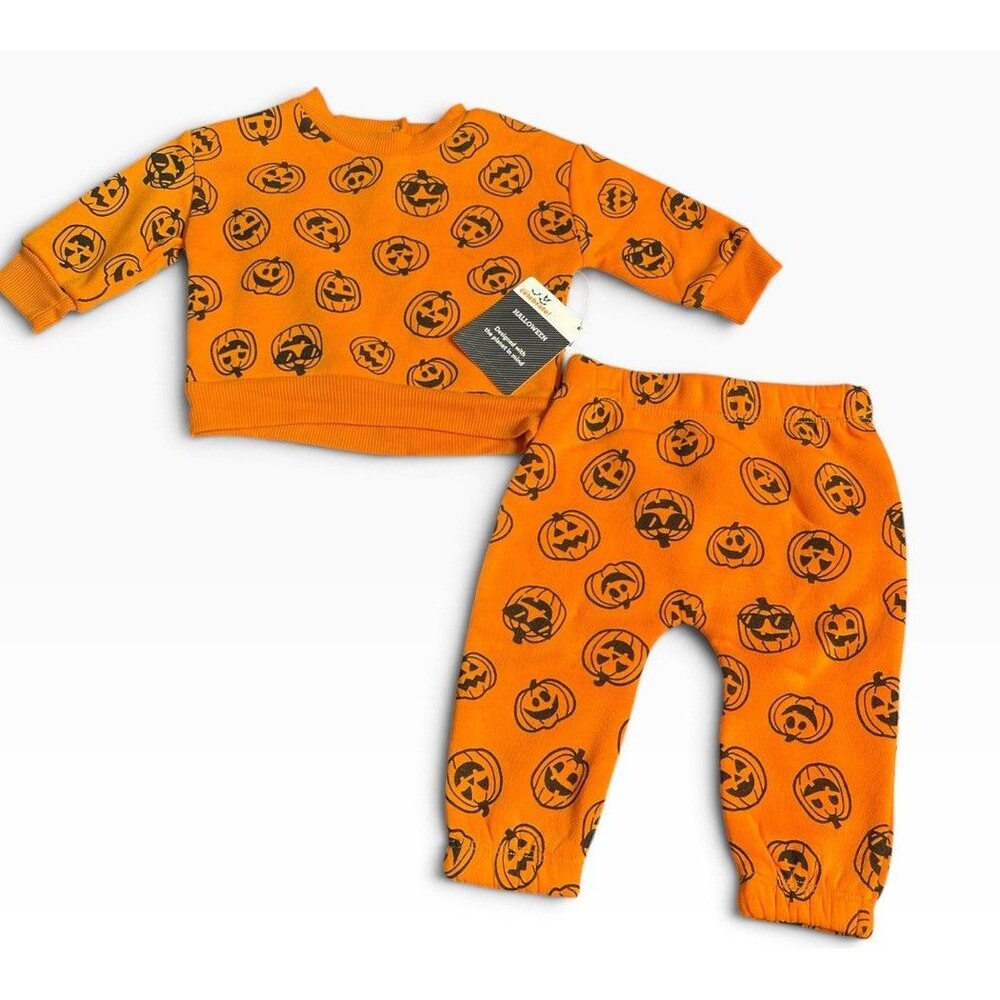 Baby Halloween Pumpkin Sweatshirt Pants Set 3-6M NWT Orange 2 Piece Outfit